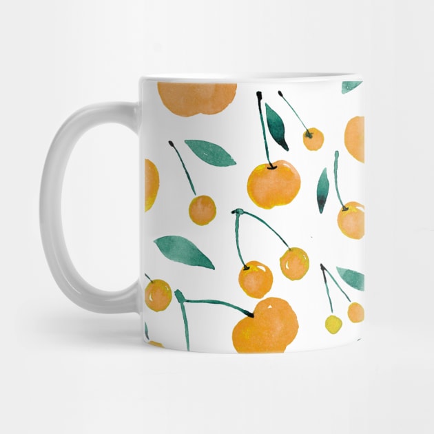 Watercolor cherries pattern - yellow and green by wackapacka